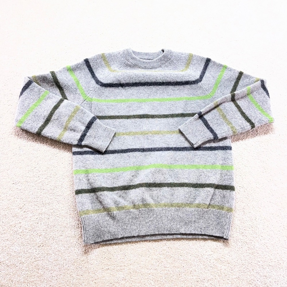 Express Lambswool Striped Sweater Womens Small Grey Green Crew Neck Raglan